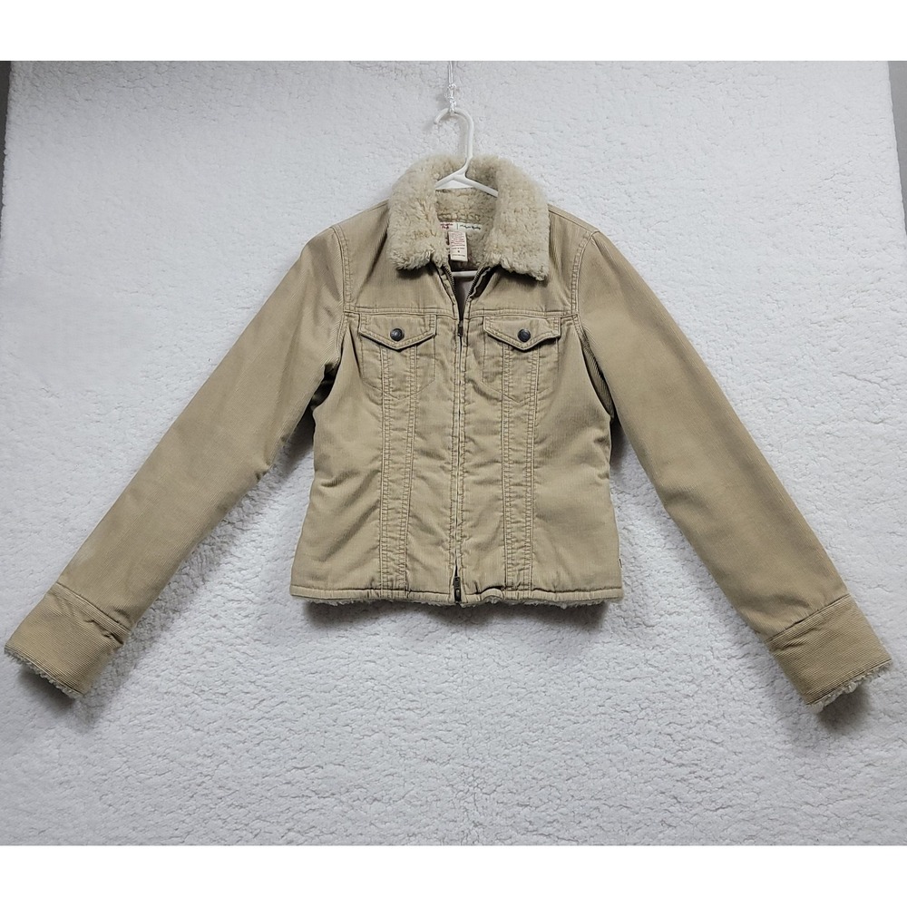 Abercrombie & Fitch Corduroy Y2K Jacket Womens S Tan Faux Fur Collar Lining